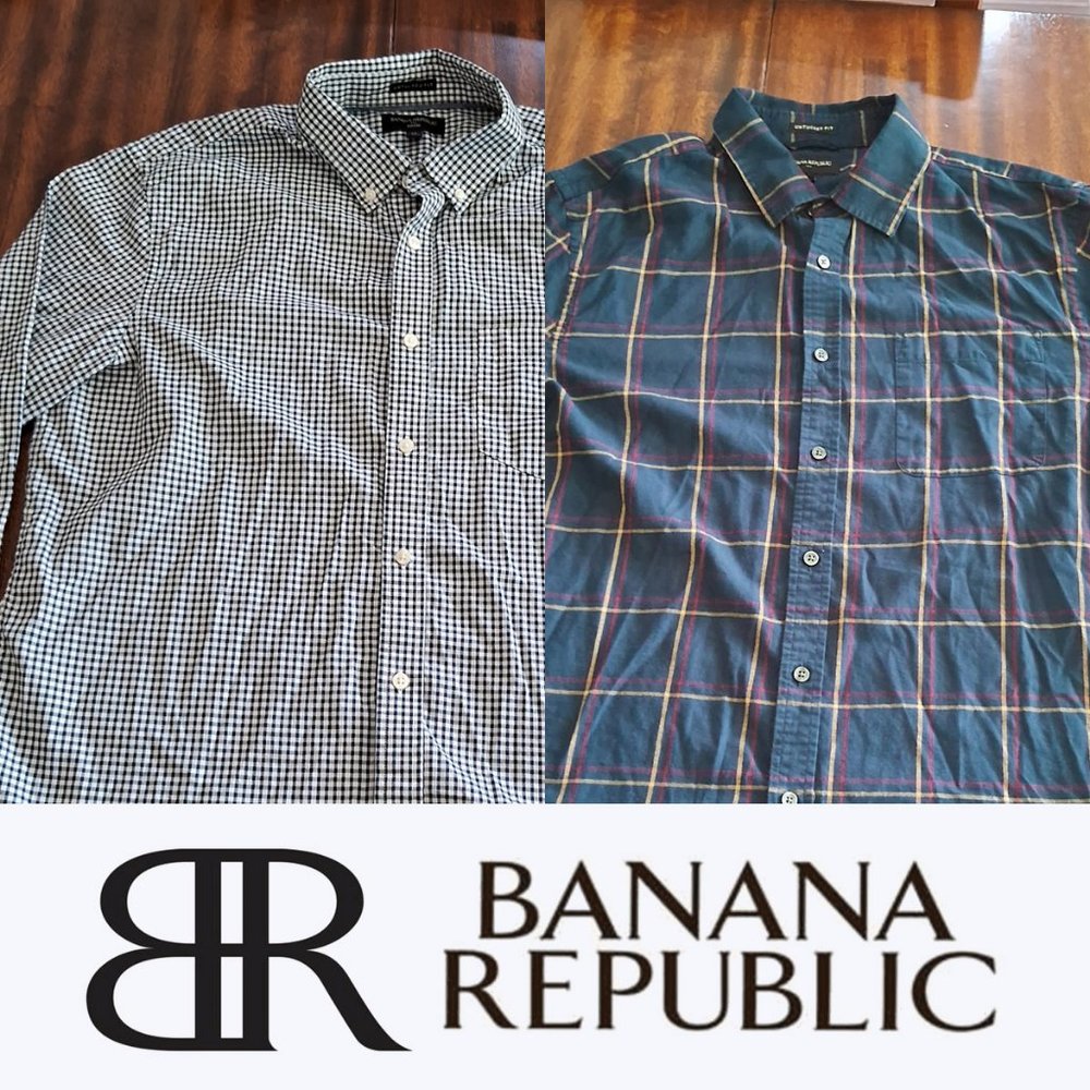 Banana Republic Men’s Long-Sleeve Button-Up Shirt - Navy Plaid